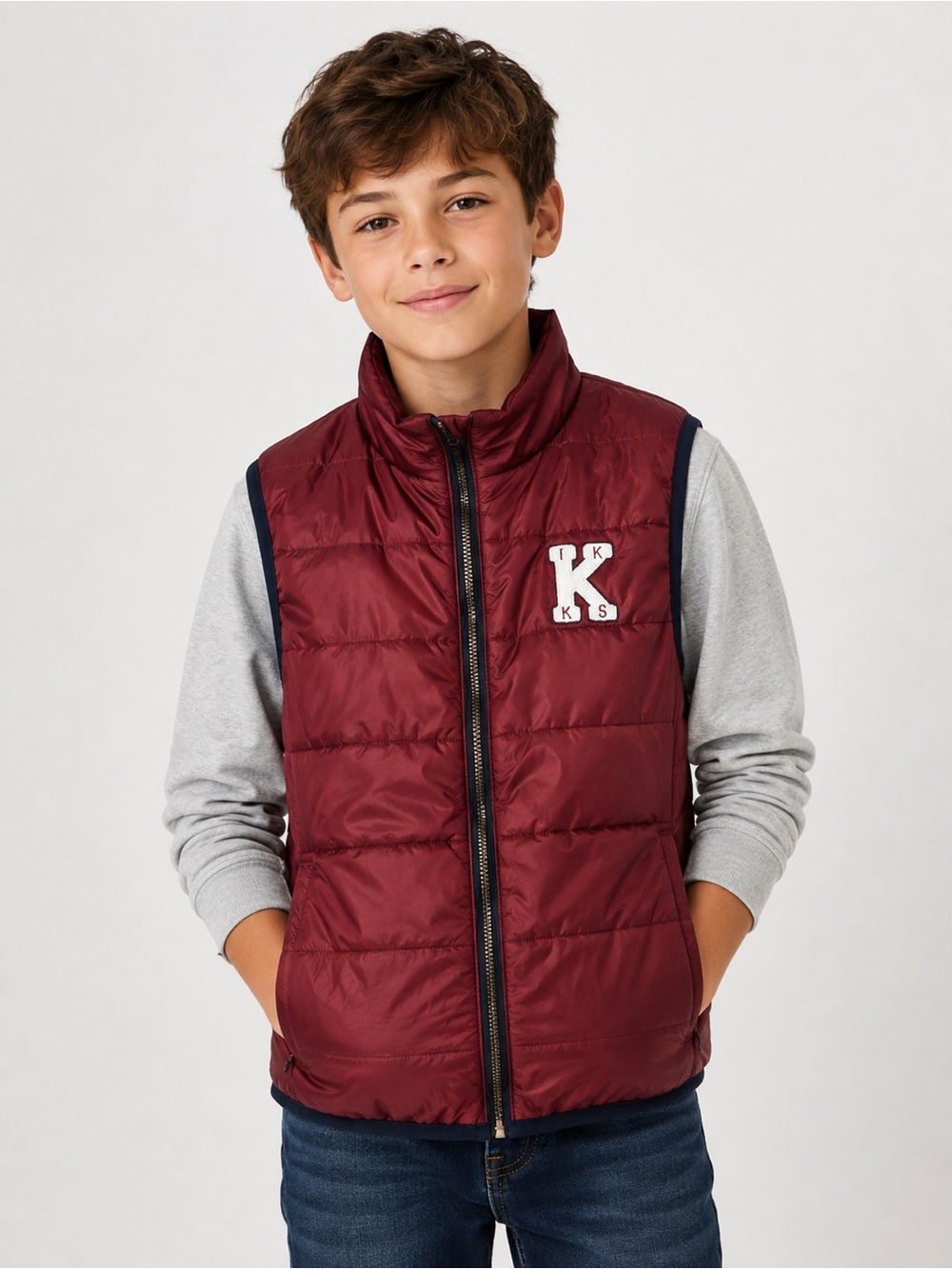 Ikks Reversible Puffer Quilted Vest Burgandy/Navy Boys 14